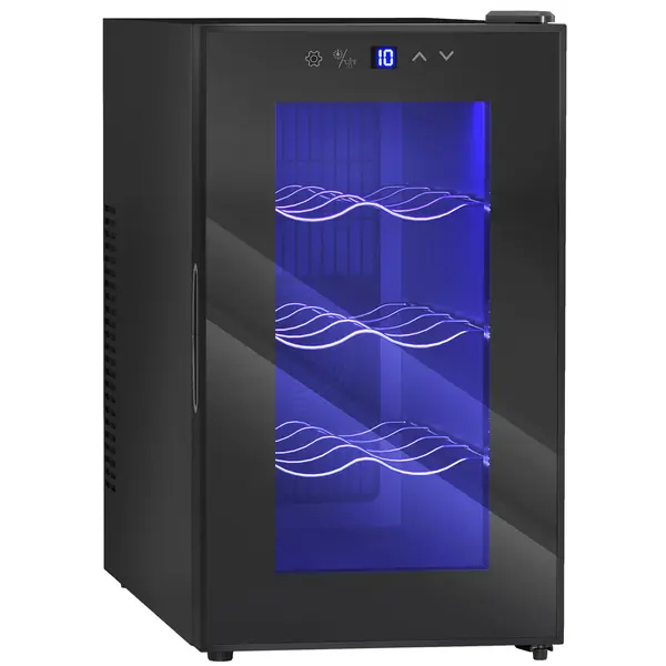 HOMCOM Frigider pentru 8 Sticle de Vinuri cu Temperatura Reglabilă 8-18°C și Rafturi Reglabile, 26,5x51,5x47,5 cm, Negru | Aosom Romania