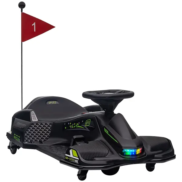 HOMCOM Go-Kart Electric pentru Copii cu Pedale, Pornire Lentă, Lumini, Muzică și Centură, 90x53x99 cm, Negru | Aosom Romania