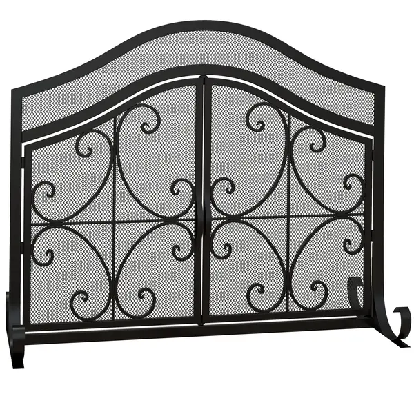 HOMCOM Grilaj de protecție pentru șemineu panou unic din plasă de oțel 105 x 40 x 80,5 cm negru | Aosom Romania