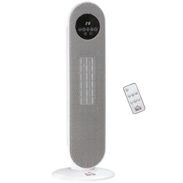HOMCOM Încălzitor auxiliar Radiator cu suflare Radiator ceramic oscilant 15-40°C cu Telecomandă 1300/2000W, 21 x 21 x 63,5 cm | Aosom Romania