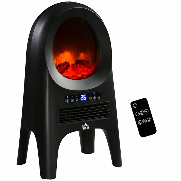 HOMCOM Încălzitor cu Ventilator cu 3 Moduri de Încălzire și Temperatură Reglabilă, Aparat de Încălzire, 33,7x25,5x60,4 cm, Negru | Aosom Romania