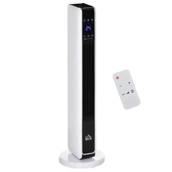 HOMCOM Încălzitor Electric Ceramic de 2200W cu 3 Moduri de Funcționare și Telecomandă, Alb | Aosom Romania