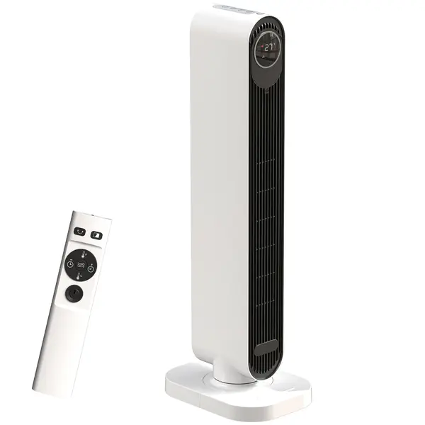HOMCOM Încălzitor Electric cu Ventilator 2000W cu Telecomandă 30x22x82,5 cm, Alb | Aosom Romania