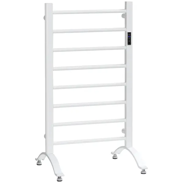 HOMCOM Incalzitor electric pentru prosoape , cu 8 bare cu temporizator incorporat si indicatoare LED, otel carbon, alb