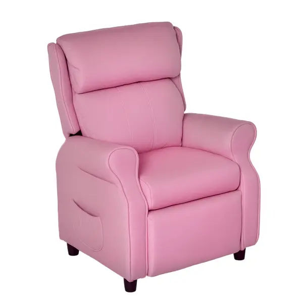 HOMCOM Kindersofa Kindercouch Kindersessel Sessel Liegesofa reglabil cu suport pentru picioare pentru copii între 3-5 ani băieți și fete Roz 58 x 53 x 70 cm | Aosom Romania