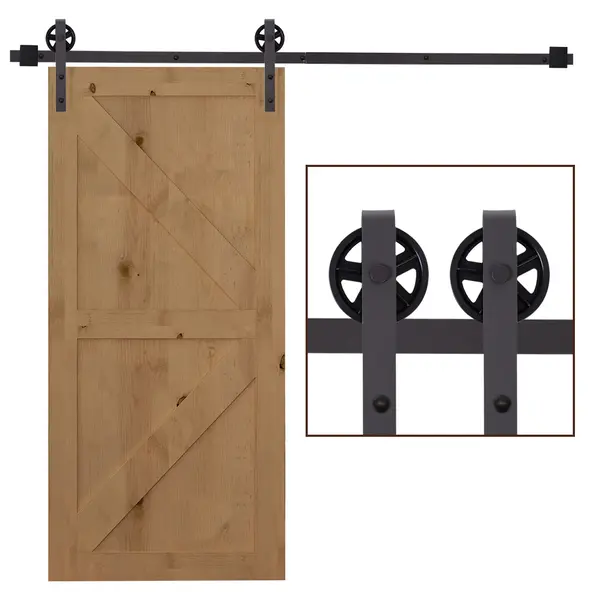 HOMCOM Kit Usa Glisanta 100kg max din Otel Carbon, pentru Usi Glisante cu Sina, 2 Manere, 2 Opritoare Usa, 2 Opritoare Podea, 183x4x0.6 cm