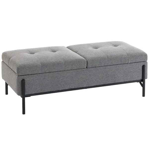 HOMCOM Ladă-bancă din ţesătură tip in, bancă de pat cu 2 compartimente, capace rabatabile şi perne extra-groase, 117 x 50 x 44 cm | Aosom Romania