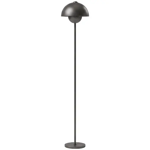 HOMCOM Lampă de podea, abajur rotund, comutator de picior, cablu lung, aspect elegant, metal, gri | Aosom Romania