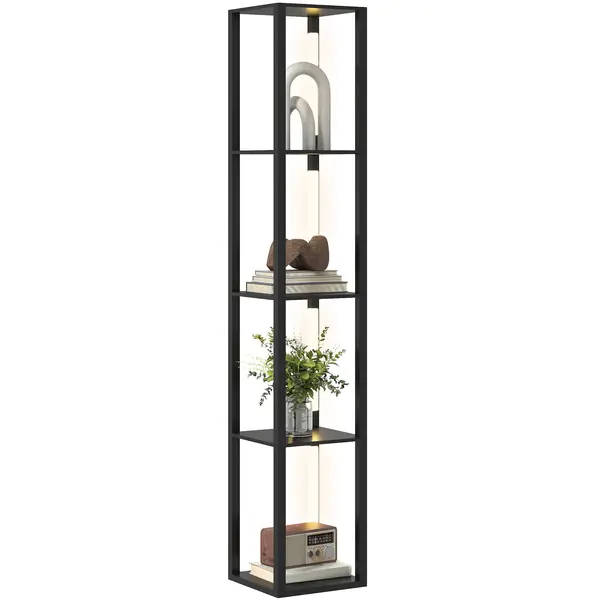 HOMCOM Lampă de Podea cu 4 Rafturi și 3 Luminozități Reglabile 29x29x163cm Negru | Aosom Romania