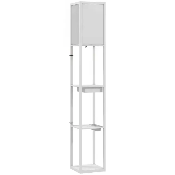 HOMCOM Lampă de podea cu raft în 3 trepte, comutator de picior, porturi USB, MDF, Alb | Aosom Romania