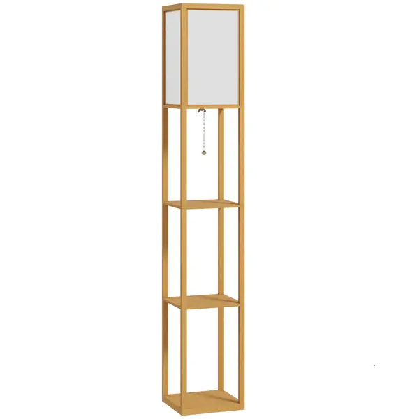 HOMCOM Lampă de Podea cu Rafturi de Depozitare Soclu E27 pentru Living Dormitor Birou Natural | Aosom Romania