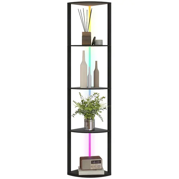 HOMCOM Lampa LED de Podea cu 5 Nivele, Reglabilă, cu Raft, Schimbare de Culori RGB, Telecomandă | Aosom Romania