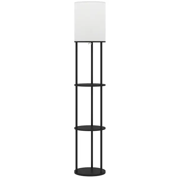 HOMCOM Lampadar cu polițe, 3 temperaturi de culoare, telecomandă pentru living dormitor birou negru | Aosom Romania
