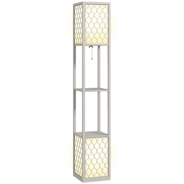 HOMCOM Lampadar cu rafturi 2 lampi 2 rafturi 4 nivele MDF gri model de fagure 26 x 26 x 156 cm gri | Aosom Romania