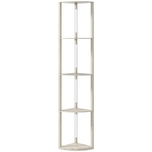 HOMCOM Lampadar Podea LED, 4 Rafturi, Lumină Reglabilă 3000K, MDF, 41x29,5x163,5 cm, Stejar | Aosom Romania
