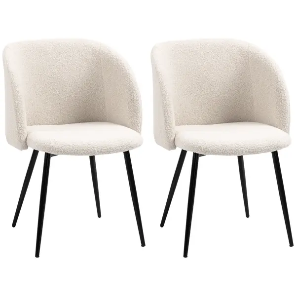 HOMCOM Lot de 2 scaune de sală de mese cu spătar din material textil efect lână buclată și picioare din oțel 55 x 62 x 80 cm bej negru | Aosom Romania