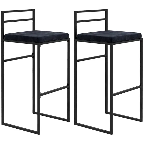 HOMCOM Lot de 2 taburete de bar taburete înalte pernă de șezut din catifea suport pentru picioare înălțime 74 cm negru | Aosom Romania