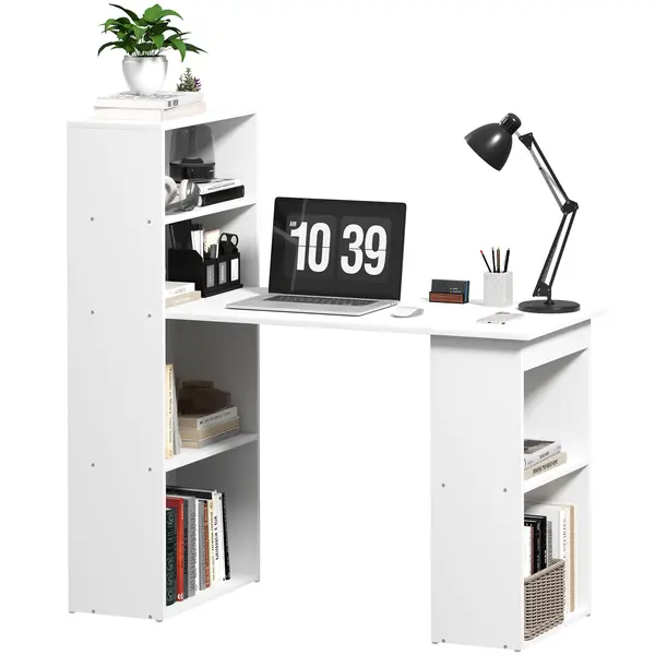 HOMCOM Masa Birou Birou Calculator, 2 Rafturi, 5 Rafturi, 120 cm x 55 cm x 120 cm, Alb | Aosom Romania