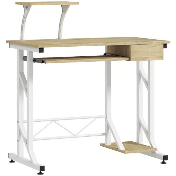HOMCOM Masă de birou Masă de studiu cu tavă pentru tastatură și sertar Masă pentru calculator pentru birou 90x50x100 cm Stejar | Aosom Romania