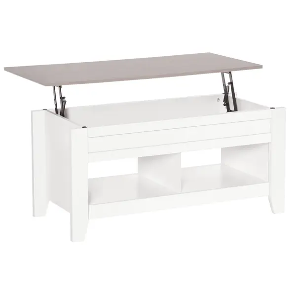 HOMCOM Masă de cafea cu blat extensibil, masă de salon cu rafturi și compartiment ascuns, 105 x 50 x 49-62,5 cm pentru salon, dormitor, lemn alb | Aosom Romania