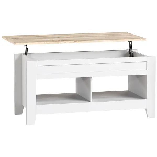 HOMCOM Masă de cafea cu blat rabatabil, masă de living cu rafturi și compartiment ascuns,105 x 50 x 49-62,5 cm alb | Aosom Romania
