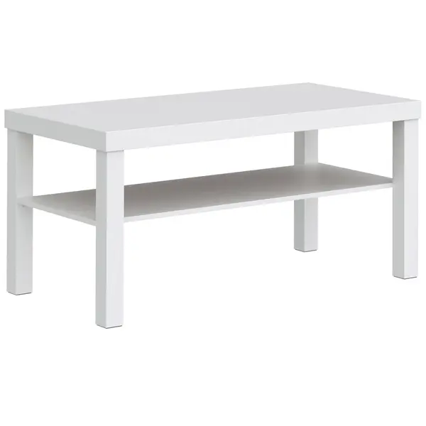 HOMCOM Masă de cafea pentru living, măsuță dreptunghiulară în 2 nivele cu raft de depozitare, 90x45x44,5cm, alb | Aosom Romania