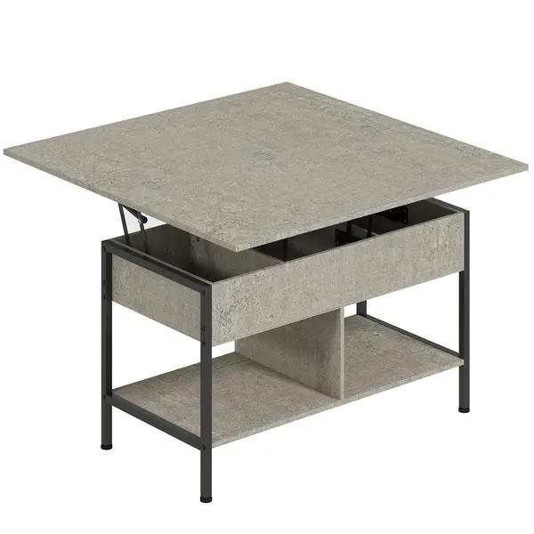 HOMCOM Masă de cafea rabatabilă și extensibilă, masă de living cu compartiment ascuns și rafturi deschise, 98x49x55cm, gri | Aosom Romania