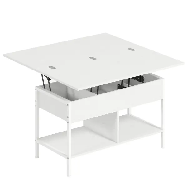 HOMCOM Masă de cafea ridicabilă și extensibilă, masă de living cu compartiment ascuns rafturi deschise, 98x49x55cm, alb | Aosom Romania