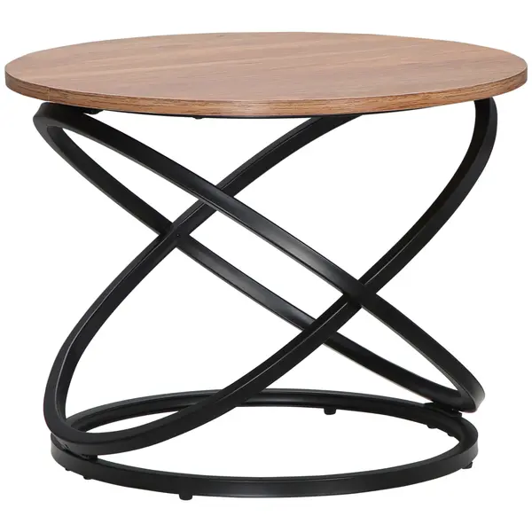 HOMCOM Masă de cafea rotundă de stil industrial din metal negru și blat din lemn, dim. Ø 60 x 46 Î n cm | Aosom Romania