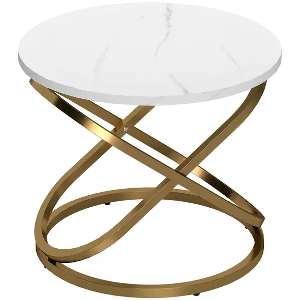 HOMCOM Masă de cafea rotundă stil industrial, metal auriu și blat cu efect marmură - dim. Ø 60 x 46H cm | Aosom Romania