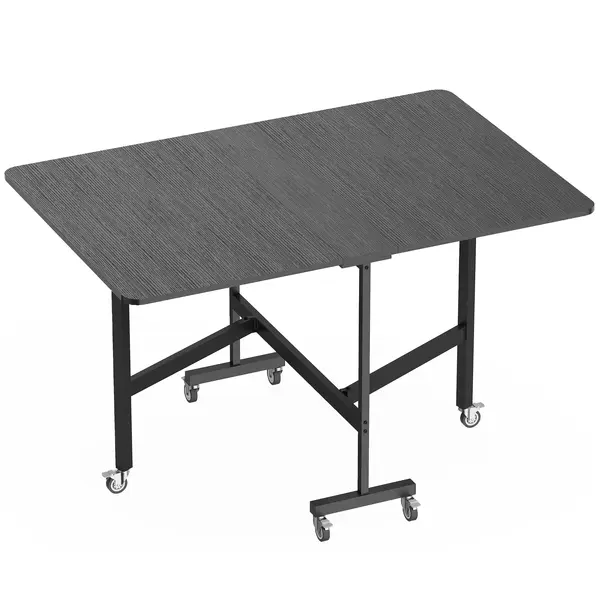 HOMCOM Masă de Dining Pliabilă, Masă de Bucătărie Rabatabilă cu Roți cu Frână pentru 4-6 Persoane, Birou Compact cu Cadru din Oțel, pentru Living, 120x80x73 cm, Negru cu Efect de Lemn | Aosom Romania