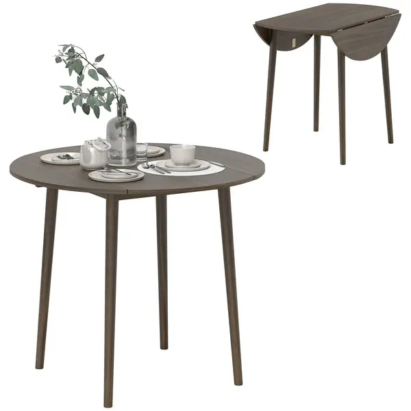 HOMCOM Masa de dining plianta 2 abatante, masa rotunda extensibila pentru 4 persoane, picioare din lemn Ø 89 x 73,5 cm, gri | Aosom Romania