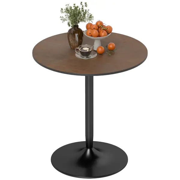 HOMCOM Masă de dining rotundă 70 cm pentru 2 persoane cu blat din placaj de lemn masiv și baza din oțel maro | Aosom Romania