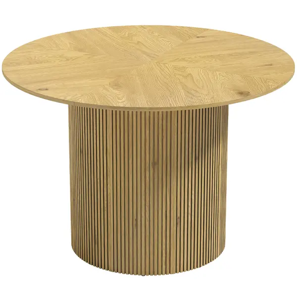 HOMCOM Masă de dining rotundă modernă pentru 4-6 persoane, masă de bucătărie de 110 cm cu bază cilindrică canelată, Stejar | Aosom Romania
