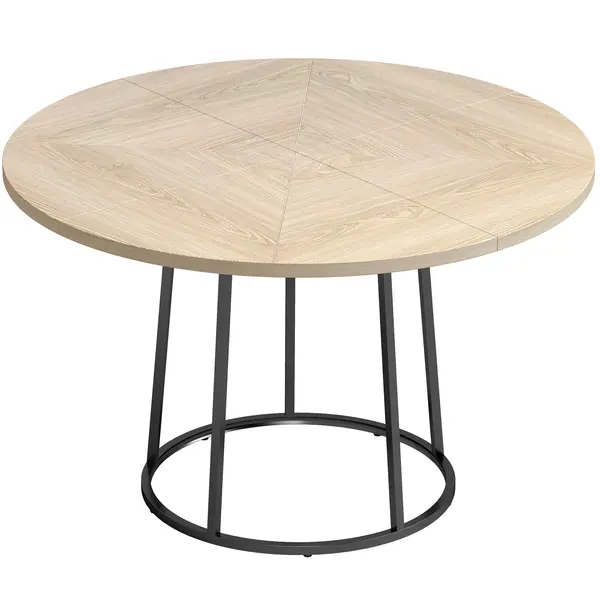 HOMCOM Masă de Dining Rotundă pentru 4–6 Persoane, Ø 120 x 75 cm, Masă de Bucătărie cu Picioare Conice din Metal, Lemn Natural | Aosom Romania