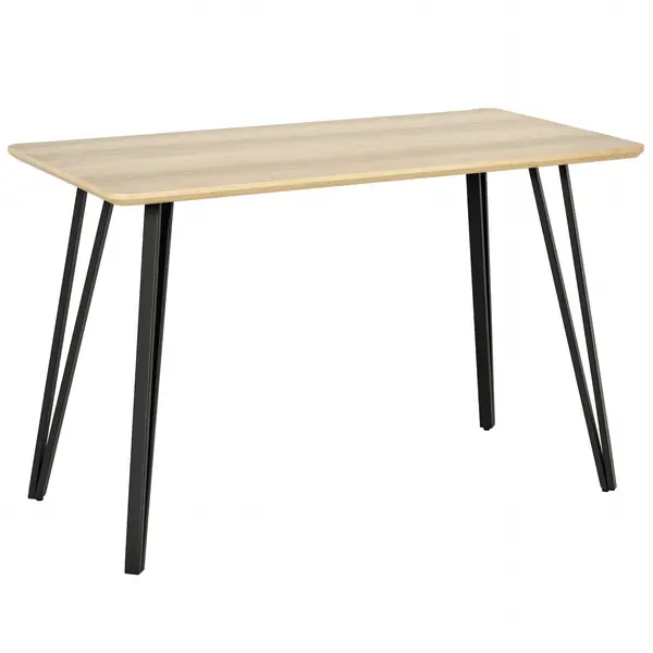 HOMCOM Masă de mese design industrial, blat mare dim. 120L x 60l x 75H cm, picioare din metal negru în formă de ace, MDF aspect de stejar deschis | Aosom Romania