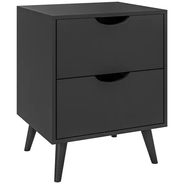 HOMCOM Masă de noapte masă de noapte cu 2 sertare, stil scandinav pentru cameră de dormit, sufragerie, 40 x 35 x 50,5 cm, Negru | Aosom Romania