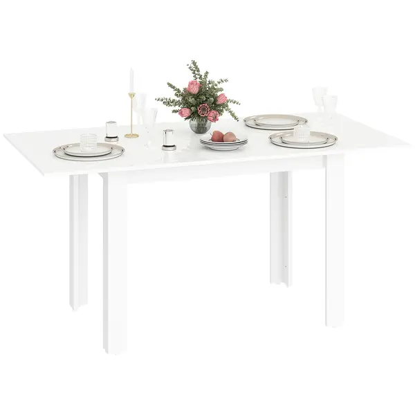 HOMCOM Masă Extensibilă pentru 4-6 Persoane cu Panouri Rabatabile, 120-160x80x78 cm, Alb Lucios | Aosom Romania