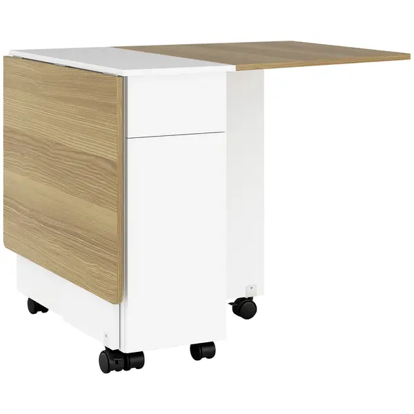 HOMCOM Masă Extensibilă pentru 6 Persoane, Masă Pliabilă cu Roți, 2 Sertare și Dulapior, 140x76x74 cm, Alb | Aosom Romania