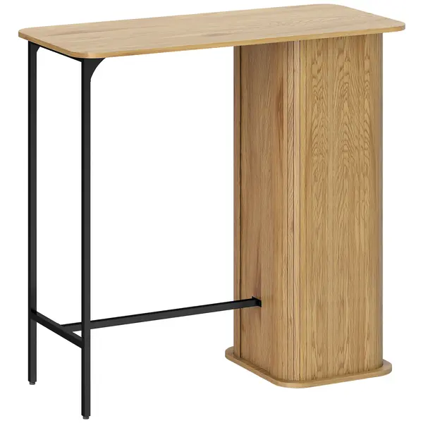 HOMCOM Masă Înaltă, Masă de Bar cu 3 Rafturi de Depozitare și Picioare Metalice, 112x50x106 cm, Lemn Natural | Aosom Romania