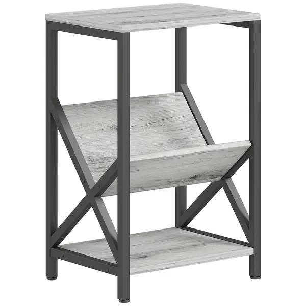 HOMCOM Masă laterală îngustă, măsuță de lângă canapea cu depozitare pe 3 nivele, suport pentru reviste în V, cadru din oțel, 40x30x61cm, gri închis | Aosom Romania