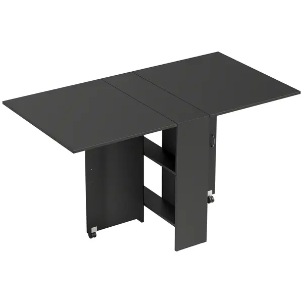 HOMCOM Masă Pliantă din Lemn cu Roți, pentru 4-6 Persoane, 75x140x75 cm, Negru | Aosom Romania