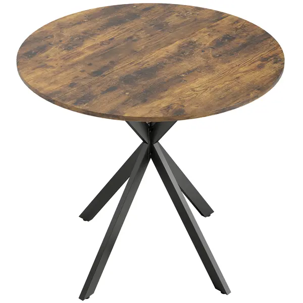 HOMCOM Masă rotundă de bucătărie, 80 cm, blat compact, plăci aglomerate, metal, Maro rustic | Aosom Romania