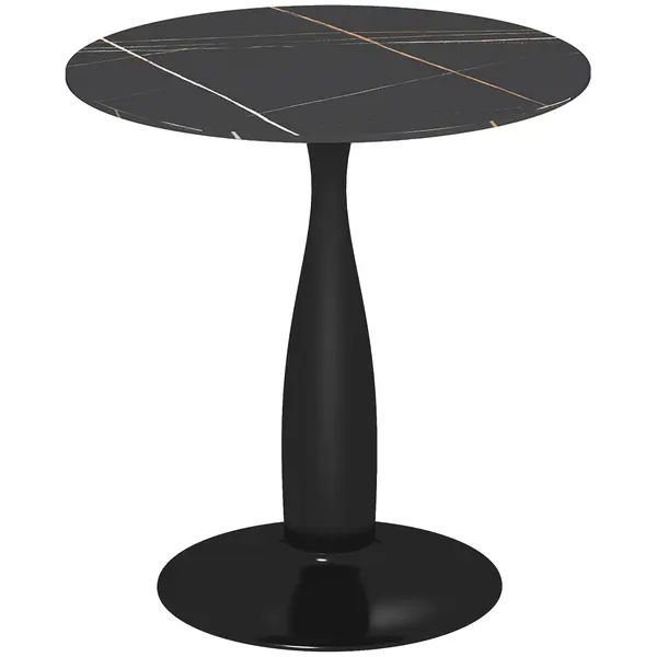 HOMCOM Masă rotundă, oțel vopsit în pulbere, MDF cu melamină, picioare antiderapante, 70 x 74 cm, Negru | Aosom Romania