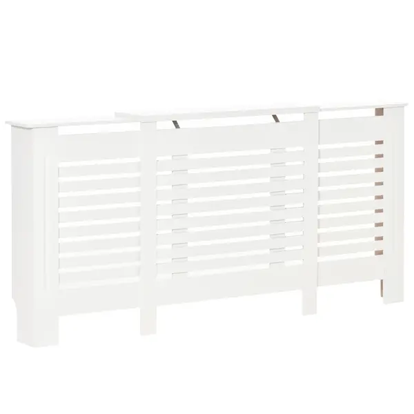 HOMCOM Masca Calorifer Reglabila din MDF si Lemn Alb 140-202x19x82.5 cm Design Modern pentru Acoperire Radiator | Aosom Romania