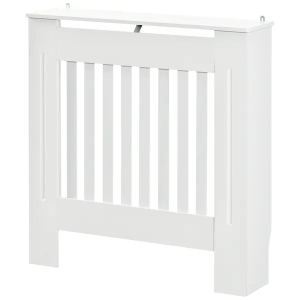 HOMCOM Mască pentru Calorifer din Lemn cu Lamele Verticale și Raft Superior, 78x19x81 cm, Alb | Aosom Romania