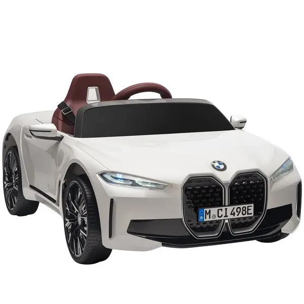 HOMCOM Masinuta Electrica pentru Copii BMW i4 cu Licenta de 12V cu Telecomanda, Baterii Portabile, Muzica, Claxon, pentru 3-6 ani Alb | Aosom Romania