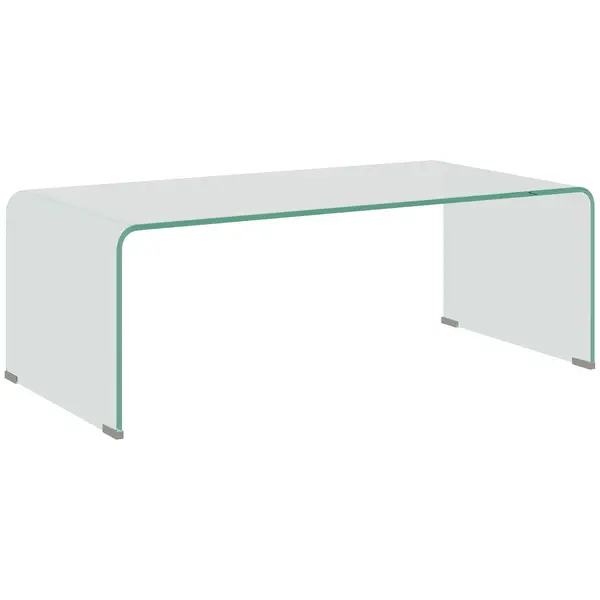 HOMCOM Măsuța de Cafea Monobloc Modernă pentru Living cu Picioare Antiderapante, Măsuță de Cafea din Sticlă Securizată, 100x50x35 cm, Transparentă