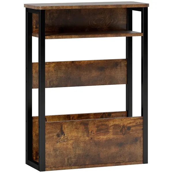 HOMCOM Măsuță de Living în Stil Industrial cu 2 Rafturi, Măsuță Laterală din Lemn și Metal, 46x18x58,5 cm, Maro Rustic | Aosom Romania