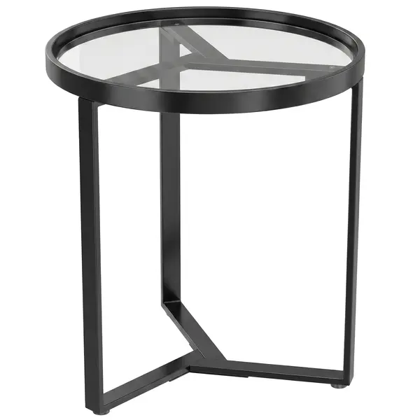 HOMCOM Măsuță laterală rotundă cu blat din sticlă securizată și structură metalică geometrică pentru spații mici, Negru | Aosom Romania